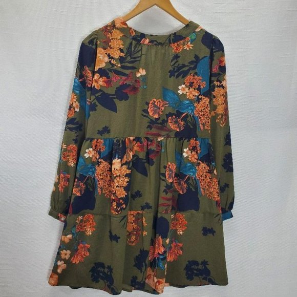 Umgee Dress Womens M Green Floral Mini Balloon Sleeves Boho Prairie Square Neck - Picture 3 of 8